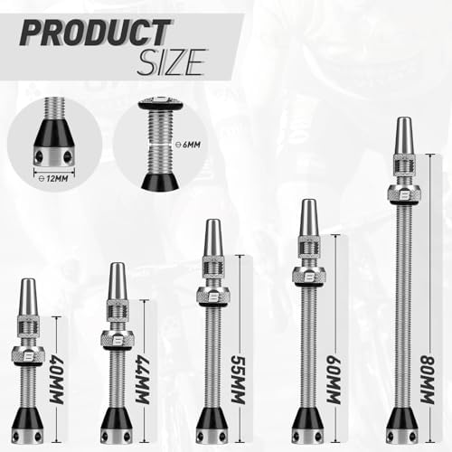 BWSHLF Tubeless Presta Valve Stem 40/44/55/60/65/80/100 mm, Super Light Alloy - Image 3
