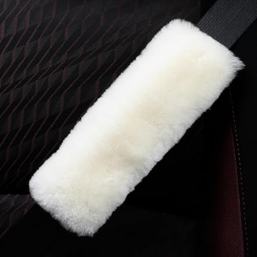 AOGELAN Fluffy Fuzzy Genuine Sheepskin Car Seat Belt Covers - Image 2