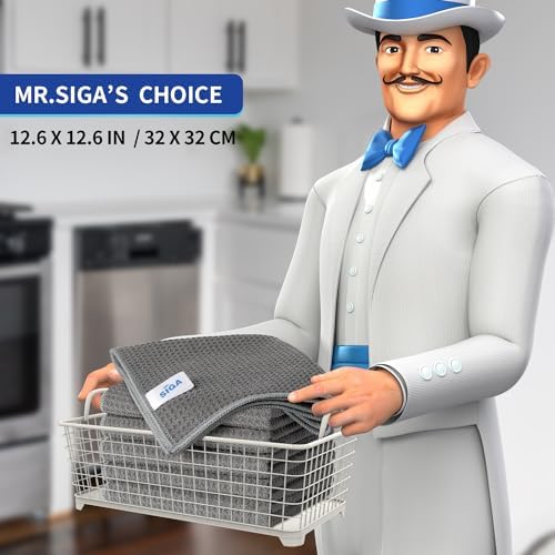MR.SIGA Waffle Pattern Microfiber Cleaning Cloths, 6 Pack - Image 2