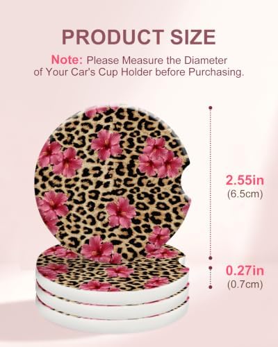 Swooflia Elegant Ceramic Car Coasters 4 Pcs Leopard Pink Flower Car Decor - Image 2