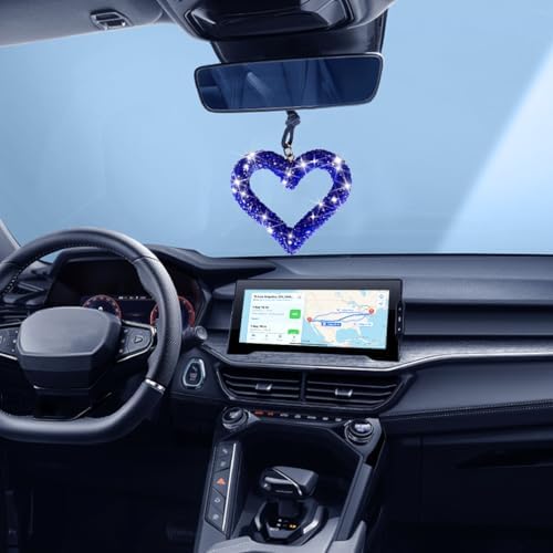 Mandark Crystal Rhinestone Heart Rearview Mirror Pendant, Dark Blue - Image 4