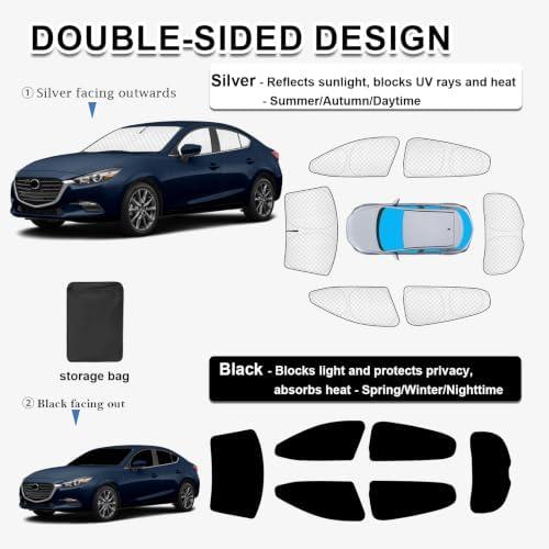 KMF 6pcs Thicken Sun Shades for Mazda 3 Hatchback 2014-2018 Accessories - Image 5
