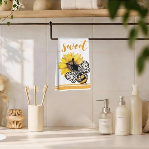 Sunflower Cute Bee Kitchen Towels 24x14 Inch, Rustic Bee Waffle Hand Towels - Image 4