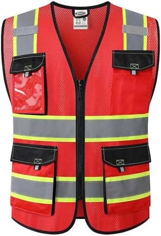 JKSafety Safety Vest for Men Women Hi Vis Reflective Vest JK220 Red S by JKSafety