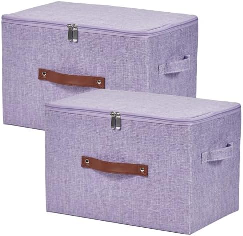 2PCS Storage Bins with Zipper Lids Decorative Lidded Basket Box by VinneGenzz
