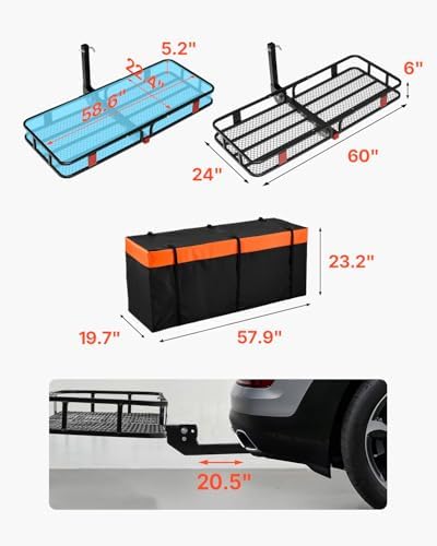 VEVOR 60 x 24 x 6 in Folding Hitch Cargo Carrier 500lbs Capacity - Image 3