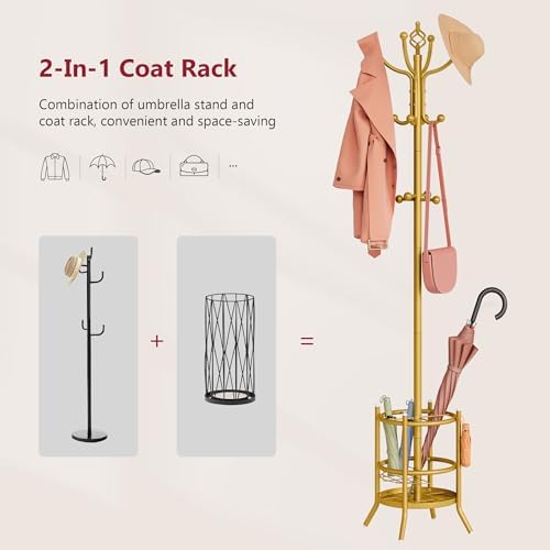 Tajsoon Coat Rack with Umbrella Holder, Coat Tree With 16 Hooks - Image 4