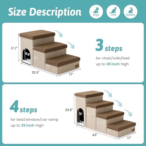 COZY KISS Dog Stairs with Storage, 22.6" H Dog Steps with Condo - Image 3