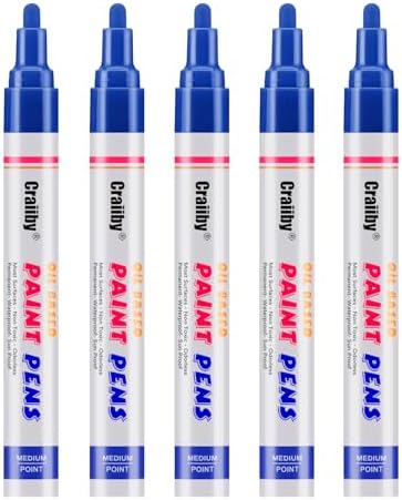 Blue Paint Markers, 5 Pack Oil-Based Waterproof Quick Dry Permanent Paint Pen by Craiiby