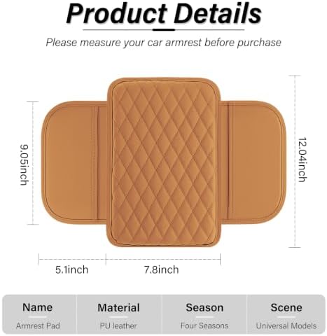 Amiss Car Center Console Cover, Upgraded Leather Car Armrest Cushion - Image 2