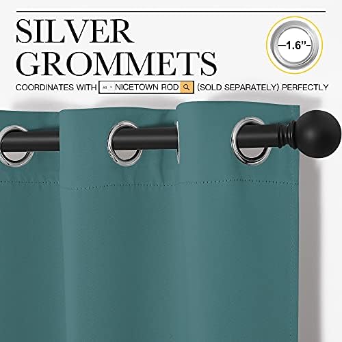 NICETOWN Kitchen Curtain Panels Blackout, 1 Pair, 34 by 63-inch, Sea Teal - Image 3
