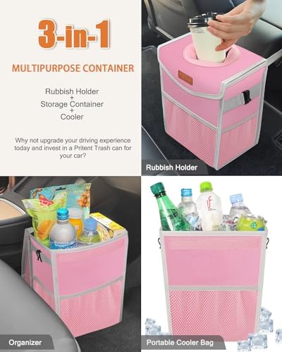 Pritent Car Trash Can with Lid Leakproof Car Garbage Bag Vehicle Trash Bin - Image 5