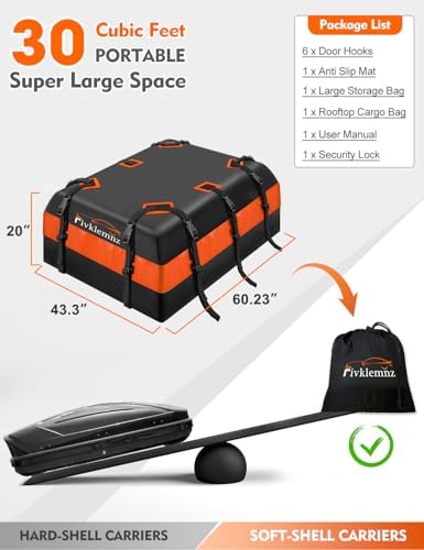 FIVKLEMNZ 30 Cubic Rooftop Cargo Carrier Waterproof Soft Car Roof Bag - Image 5