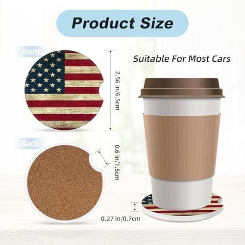 American Flag Car Coasters for Cup Holders, 2 Pack Car Cup Holder Coasters for - Image 3