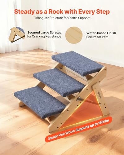 VEVOR Wood Pet Stairs, 3-Step Dog Stairs - Image 3