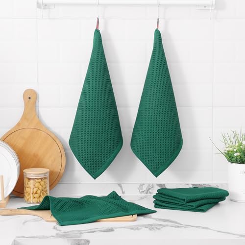 Kitinjoy 100% Cotton Waffle 8-Pack Kitchen Towels, Dark Green - Image 6