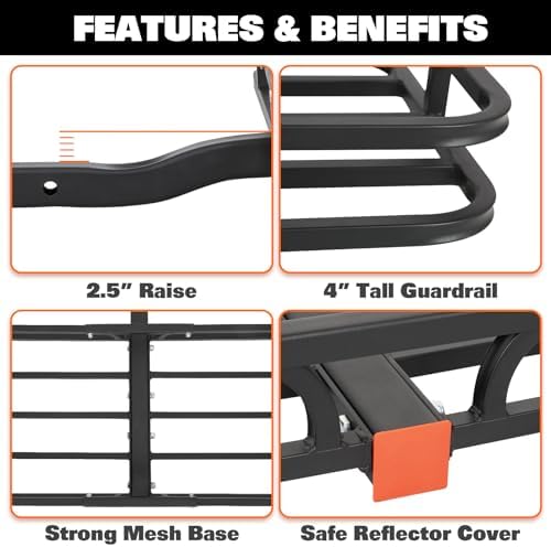 WEIZE 53" x 19" Hitch Mount Cargo Carrier Basket 500LB Capacity - Image 5