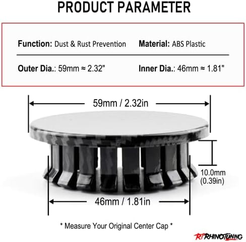 RTRHINOTUNING 4pcs 59mm Wheel Center Caps OD: 2.33" ID: 1.81" - Image 2
