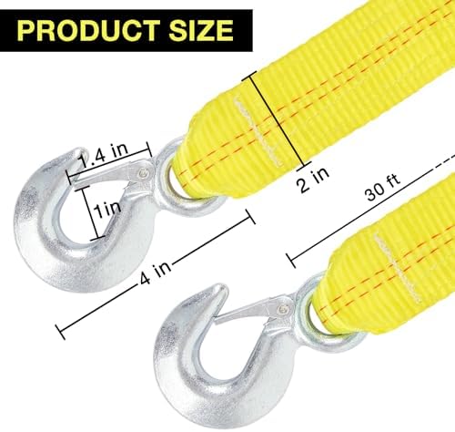 2 Inch Tow Strap with Hooks 30 FT, Heavy Duty 15, 000 lbs Breaking Strength - Image 2