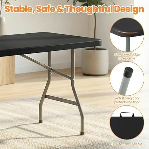 8 FT Folding Table Set with 6 Black Plastic Folding Chairs - Image 4