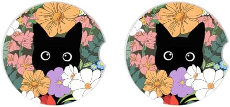 Cute Black Cat Car Coasters for Drinks Absorbent, 2 Pack Cup Holders, 2.56" - Image 4