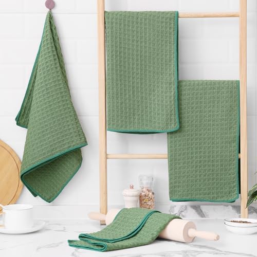 Homaxy Microfiber Waffle Weave Kitchen Towels, 6 Pack, Grass Green - Image 5