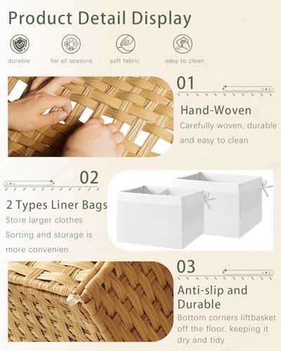 SETVSON Storage Basket with Lid Rattan Woven Storage Baskets with 2 Separate - Image 5