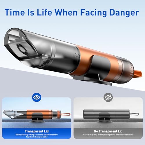 Car Safety Hammer Seatbelt Cutter and Survival Whistle Safe Transparent - Image 2