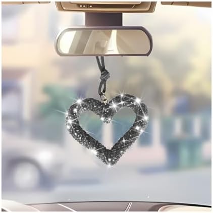 Mandark Crystal Rhinestone Heart Rearview Mirror Pendant, Light Black by Unknown