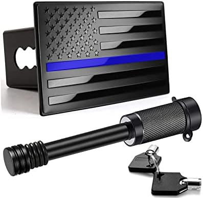 Bonrcea 2" American Flag Hitch Cover & Hitch Lock, Thin Blue Line by Bonrcea