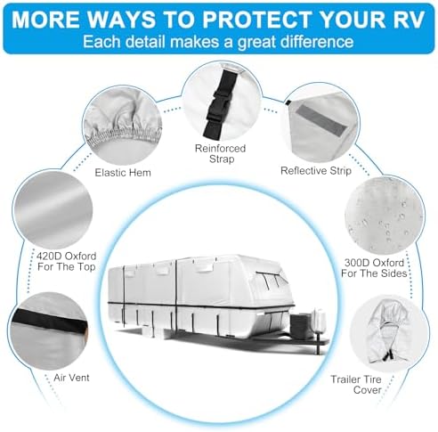 Mofeez Travel Trailer RV Cover 420D Oxford 35'-38' Camper Cover RV Covers - Image 3