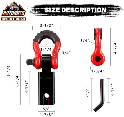 AUTOBOTS Tow Hitch Receiver 2" Shackle Hitch Receiver Red - Image 4