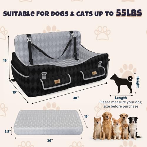 Dog Car Seat for Medium/Large Dogs up to 55lbs, 4-Pocket Storage Memory Foam - Image 6