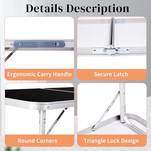 6.0 Ft Folding Portable Camping Table Black - Image 6