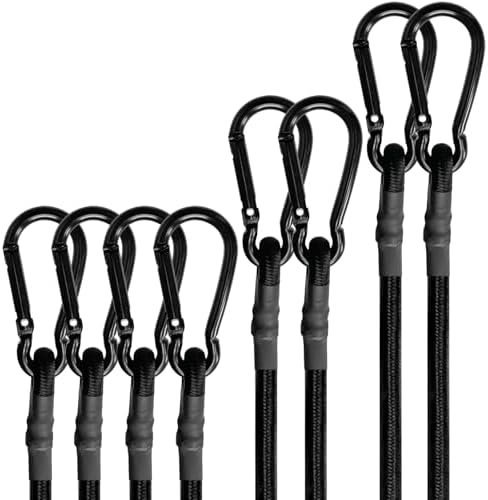 BEXSLE Bungee Cords with Carabiner Hooks Heavy Duty, Outdoor Black Bungee Straps by BEXSLE
