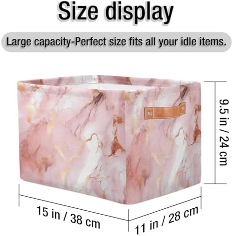AUUXVA Storage Basket Rose Gold Marble Texture Storage Cube Box Durable Canvas - Image 5