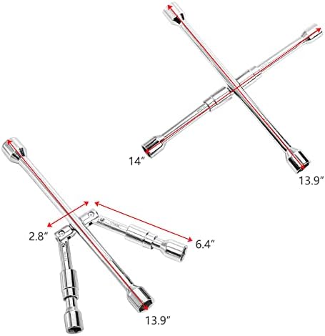 Hedume 2 Pack 14 Inches Universal Folding Lug Wrench, 4-Way Foldable Cross - Image 4