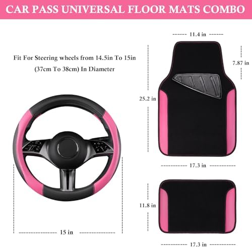 CAR PASS Faux Leather Steering Wheel Cover and Waterproof Car Floor Mats - Image 3