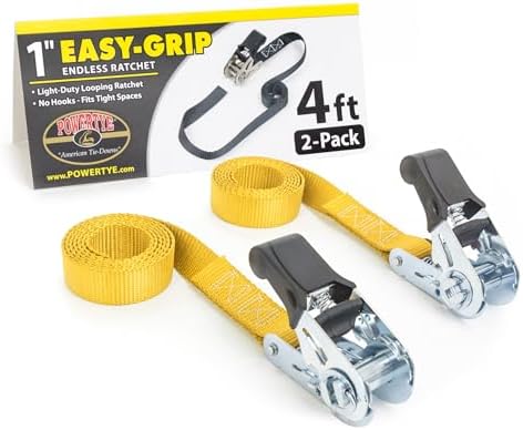 PowerTye 1in x 4ft Easy-Grip Endless Ratchet Straps by PowerTyeMFG