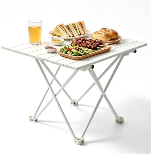Folding Small Camping Table, Portable Aluminum Camp Table White by Unknown