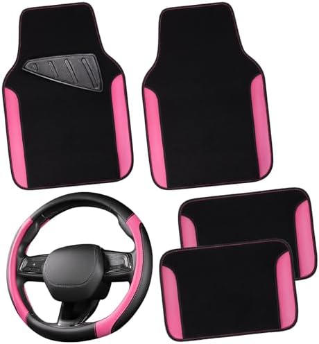 CAR PASS Faux Leather Steering Wheel Cover and Waterproof Car Floor Mats by CARPASS