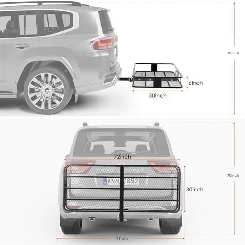 Heavy Duty Folding Hitch Cargo Carrier Basket 70x30x6'' – 600 lbs Capacity - Image 2