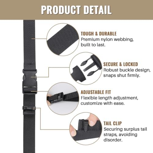 1”x 48”Utility Straps with Buckle Quick Release Buckle Straps with Clip - Image 2