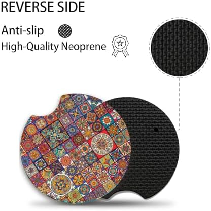 Boho Absorbent Neoprene Car Coasters, 2.75inch Mandala Style, 2 Pack Universal - Image 3