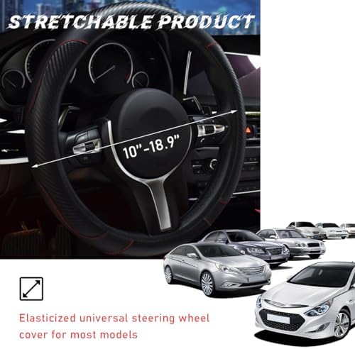 povtii Car Steering Wheel Cover, 15 Inch Leather Breathable Auto Steering Wheel - Image 2