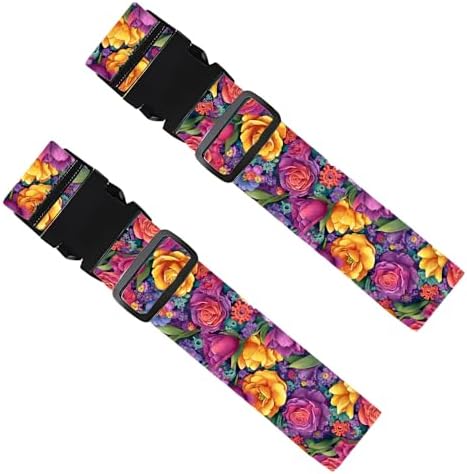 2PC, Floral Luggage Strap 1.97 x 70.87 inch Colorful Rose Tulip Blossom Pattern by Cmialusie