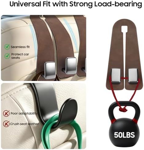 Amooca Car Headrest Hooks 2-Pack Suede Seat Organizer - Image 5