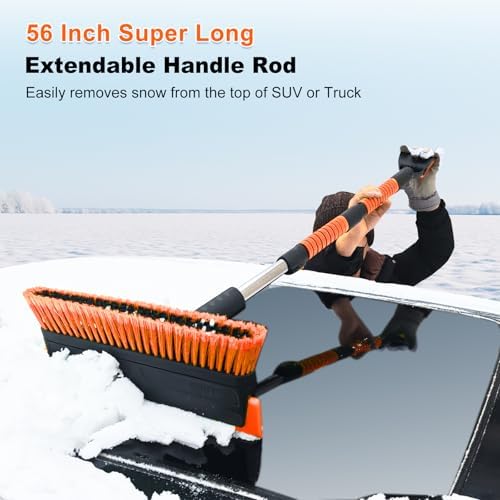 SEAAES 56 Inch Long Snow Brush Scraper and Snow Broom - Image 3