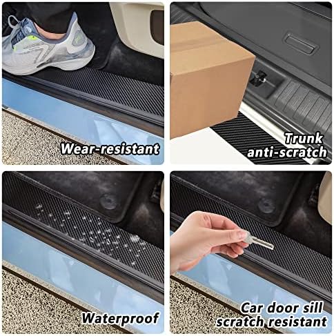 5PCS Car Door Sill Protector, Carbon Fiber Threshold/Rear Bumper Guard - Image 5