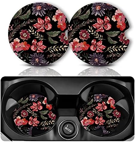 Yonlevres Car Coasters for Cup Holders, Boho Red Floral 2 Pack by Yonlevres